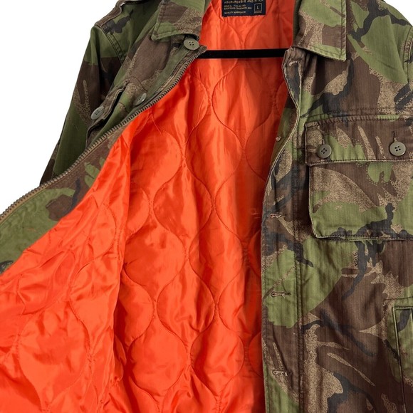Abercrombie & Fitch Green Camo Jacket Mens Large Military Hunting Orange Quilted - Picture 4 of 7